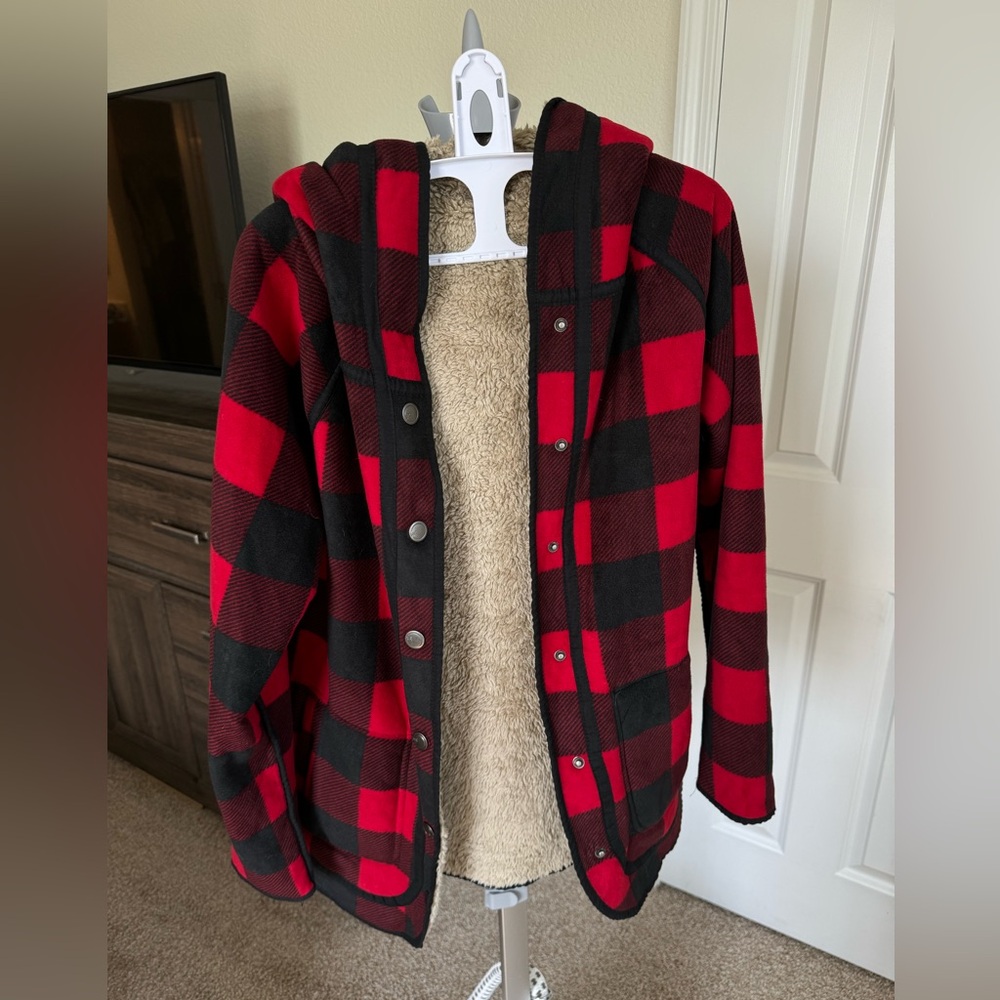 Natural Reflections red plaid fur lined jacket coat medium